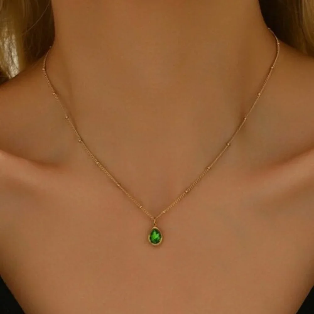 Emerald Teardrop Elegance 18k Gold Filled Necklace
